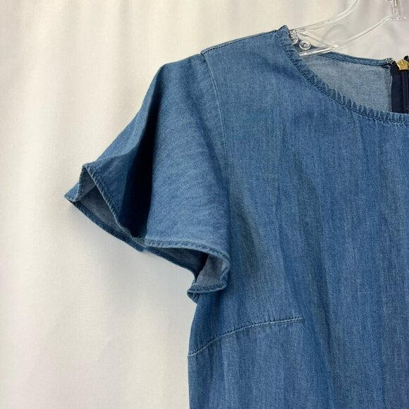 Draper James Womens Dress Blue Chambray Ruffle Knee Length Short Sleeve Size 2 - Picture 8 of 11